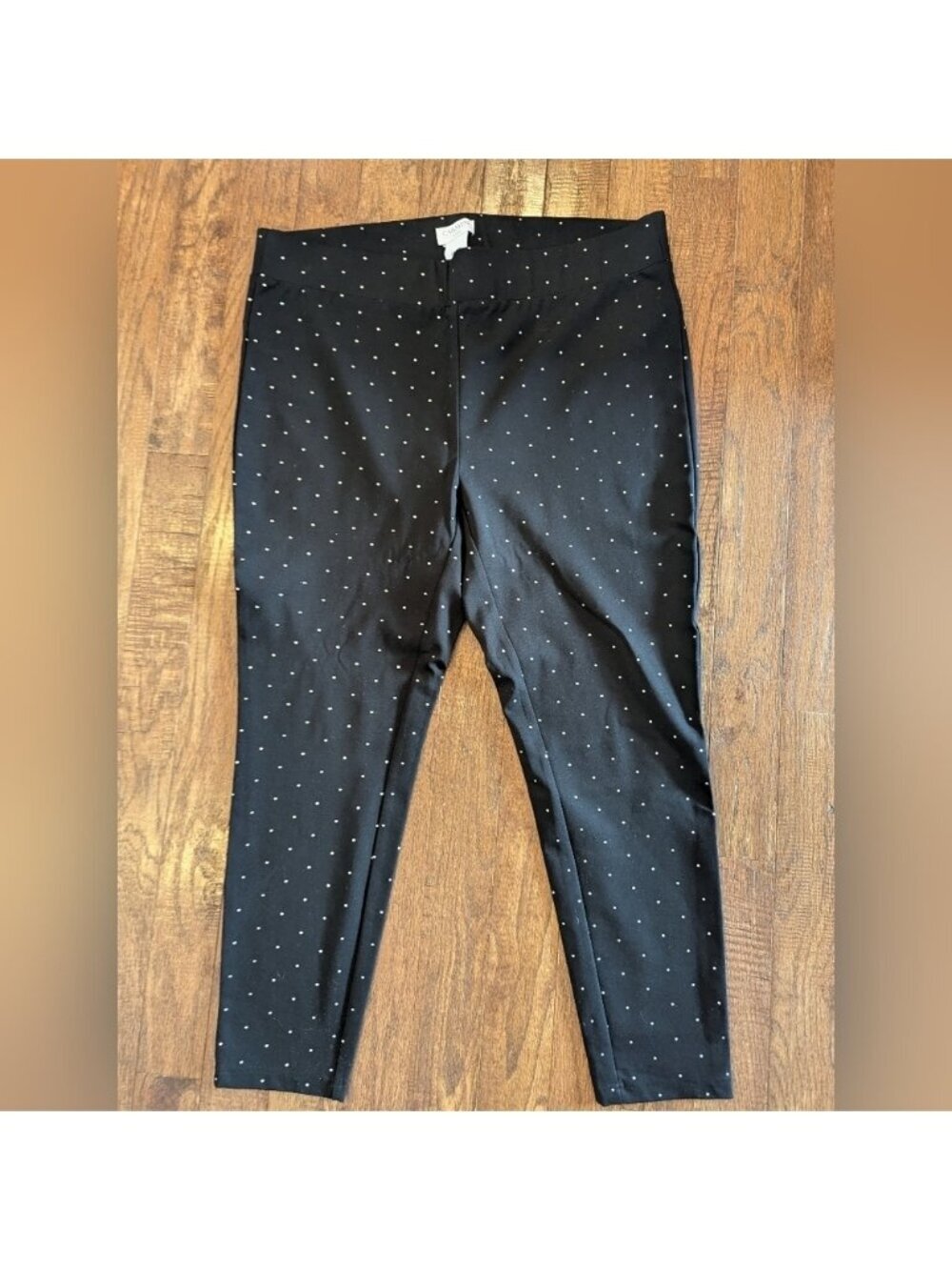 Carmen Marc Valvo 2X Black Silver polka dot Pull On Ankle Pants pixie pants